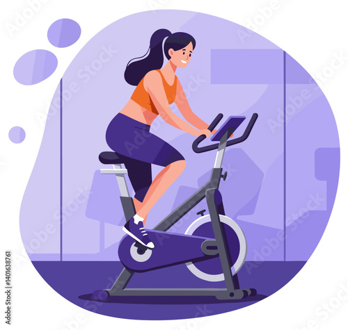 Woman Exercising on a Stationary Bike in a Gym