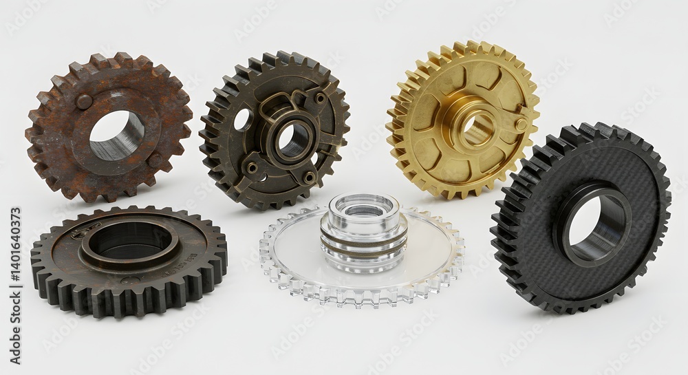 Mixed metal gears in black, gold, and bronze with industrial feel Mixed metal gears in black, gold, and bronze with industrial feel
