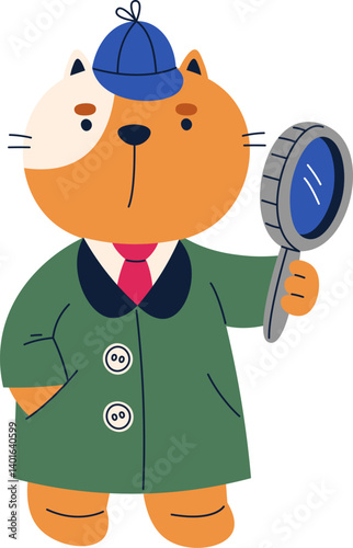 Detective Cat with Magnifying Glass