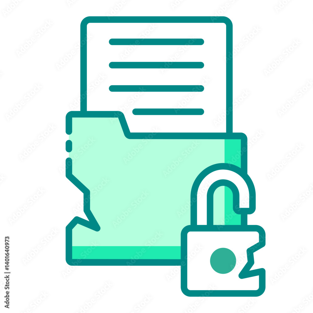Document with a security breach lock green filled line icon Document with a security breach lock green filled line icon