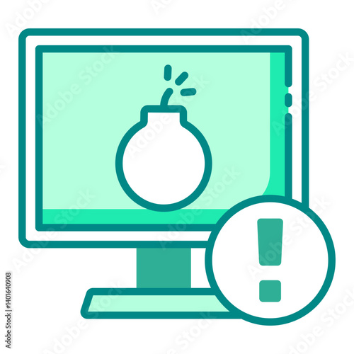 Bomb cyber threat green filled line icon indicating malware attack