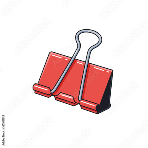 Simple Red Binder Clip – Minimalist Office Supply Illustration for Stationery Design, School Projects or Business Essentials