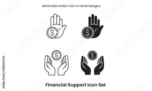 Financial Support Icon Set – Minimalist Dollar Coin in Hand Vector Designs