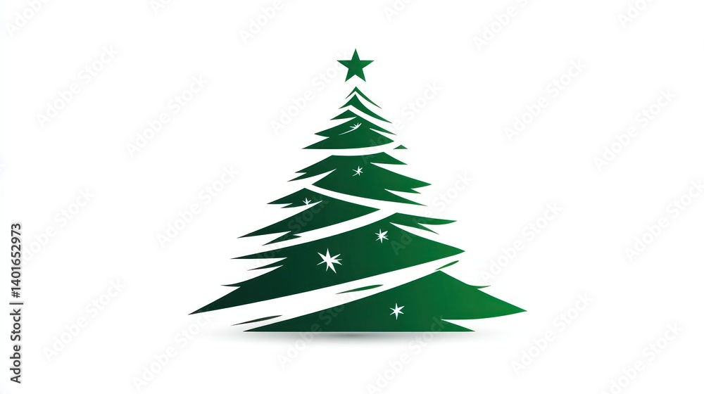Obraz premium A festive green Christmas tree adorned with white stars and a top star perfect for holiday des