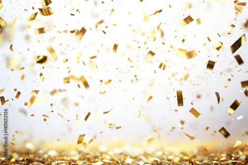 Obraz na płótnie A close-up view of shimmering gold confetti drifting down from above. w salonie
