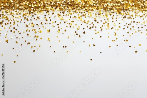 Obraz na płótnie Gold star-shaped confetti scattered on a clean white background. w salonie