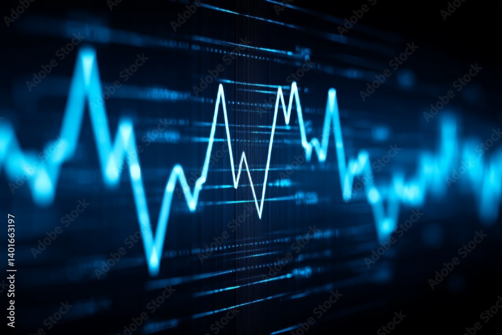 Obraz premium Dynamic blue electrocardiogram ecg line on dark background displaying heartbeat rhythm