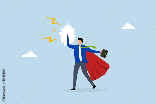 Superhero businessman with superpower to win business success