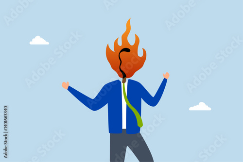 Burnout stressed causing depression, businessman with burning matchstick head.