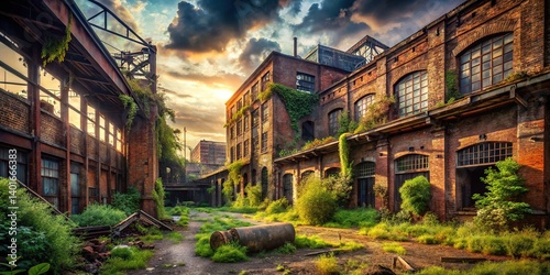 Abandoned Industrial Ruins, Decayed Structures, Empty Factory