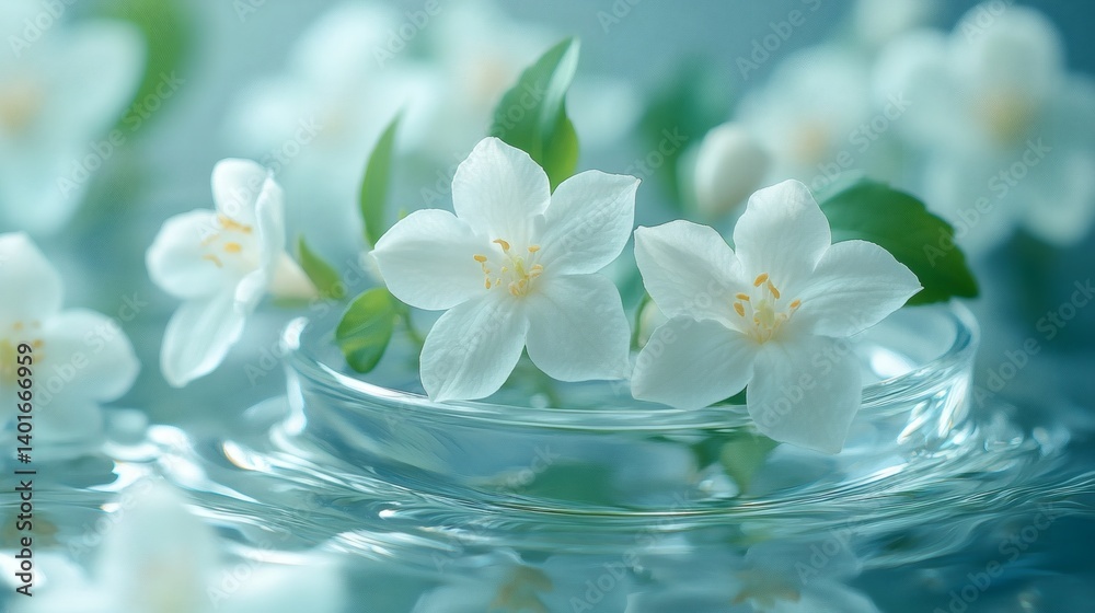 Fototapeta premium Delicate jasmine flowers floating on water, a serene and tranquil scene