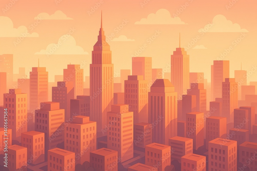 Fototapeta premium Urban evening in tranquil hues: a serene skyline in warm colors