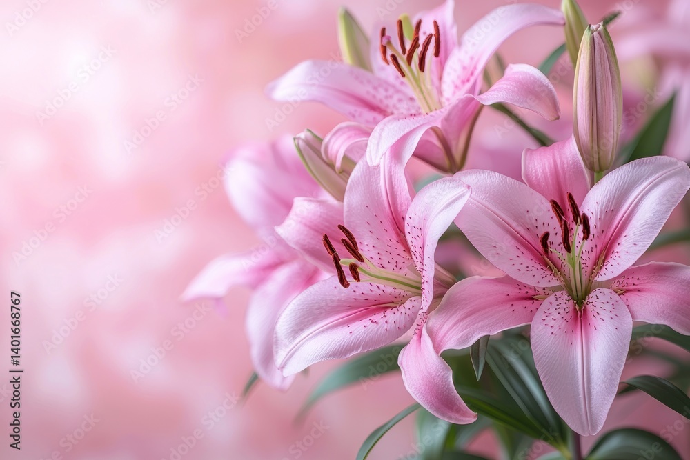 Close-up of delicate pink lilies with soft, blurred background. Close-up of delicate pink lilies with soft, blurred background.