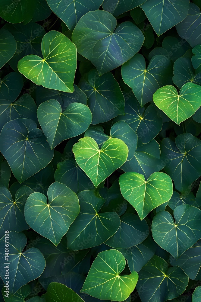 Vibrant Green Heart-Shaped Leaves Background Vibrant Green Heart-Shaped Leaves Background