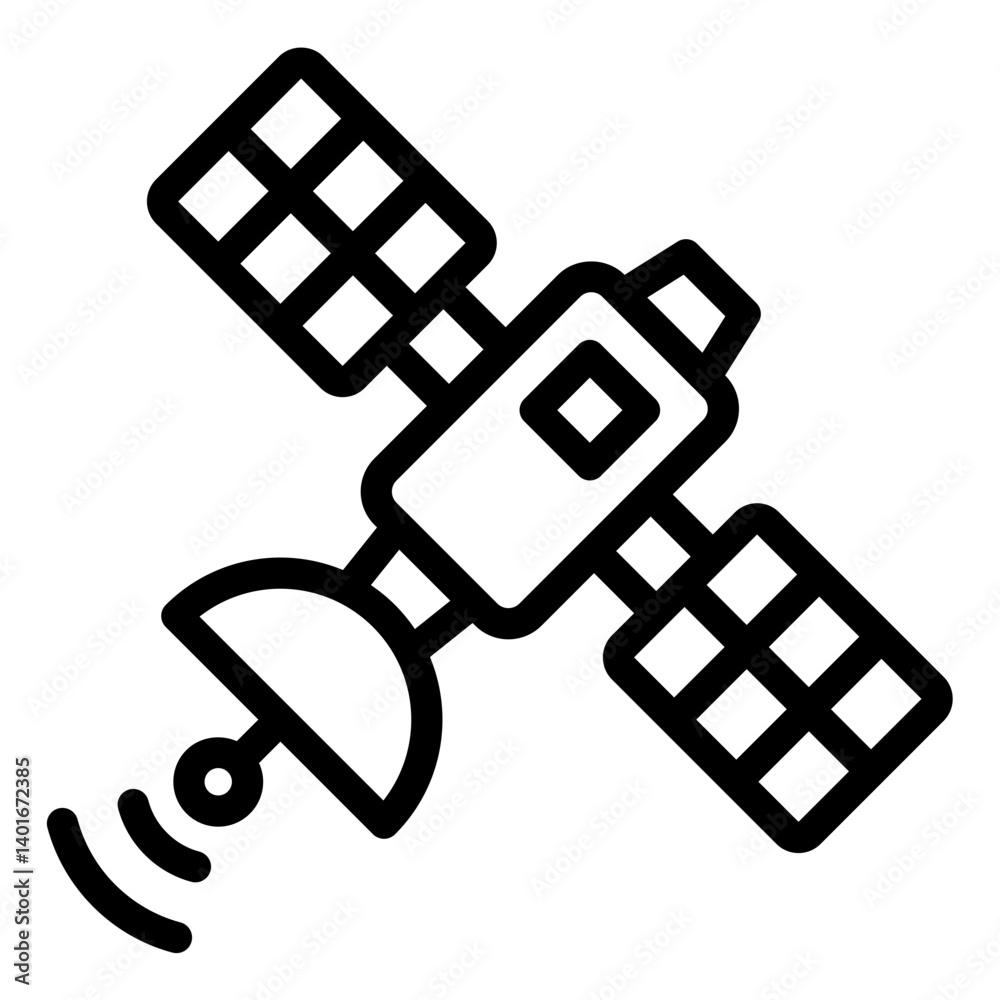Satellite orbiting for communication and gps outline icon