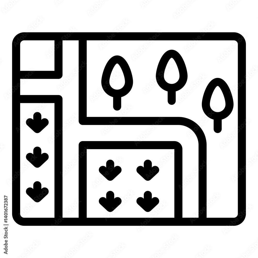 Pathway outline icon illustrating route planning and direction finding Pathway outline icon illustrating route planning and direction finding