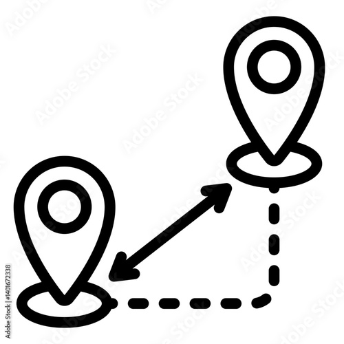 Distance outline icon showing route between locations