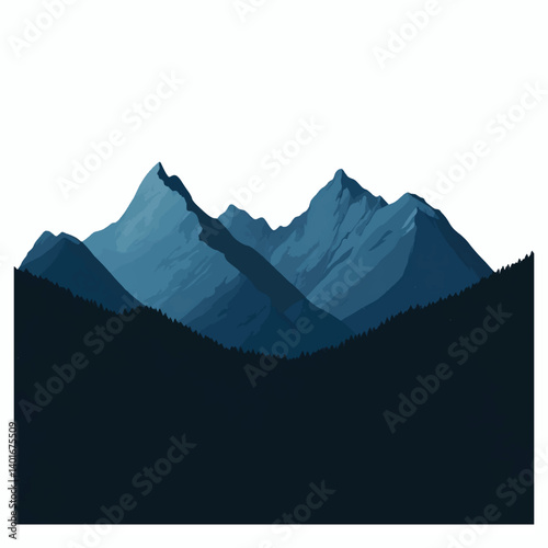 Majestic snow-capped mountain peaks pierce the blue sky at sunrise, a breathtaking alpine panorama