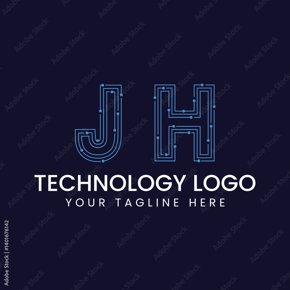 Fototapeta premium Technology Outline Font - Letter with Dots and Lines