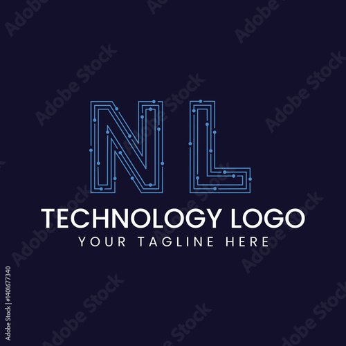 Technology Outline Font - Letter with Dots and Lines