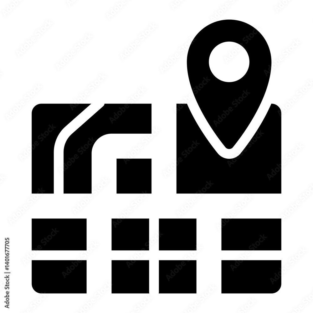 Geographical map location and travel navigation glyph icon