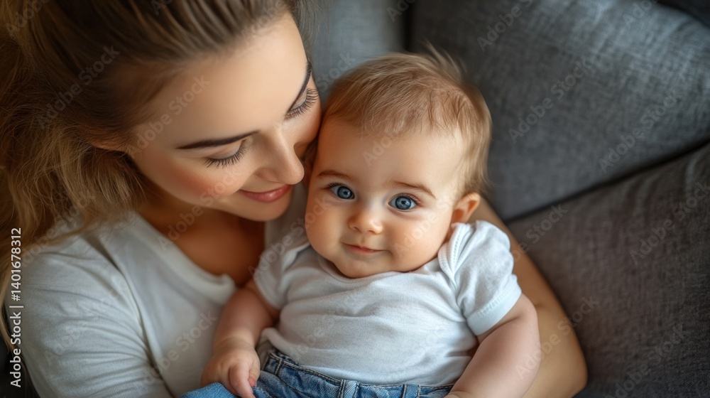 A tender moment between a mother and her blue-eyed baby, sharing a loving gaze and close connection A tender moment between a mother and her blue-eyed baby, sharing a loving gaze and close connection