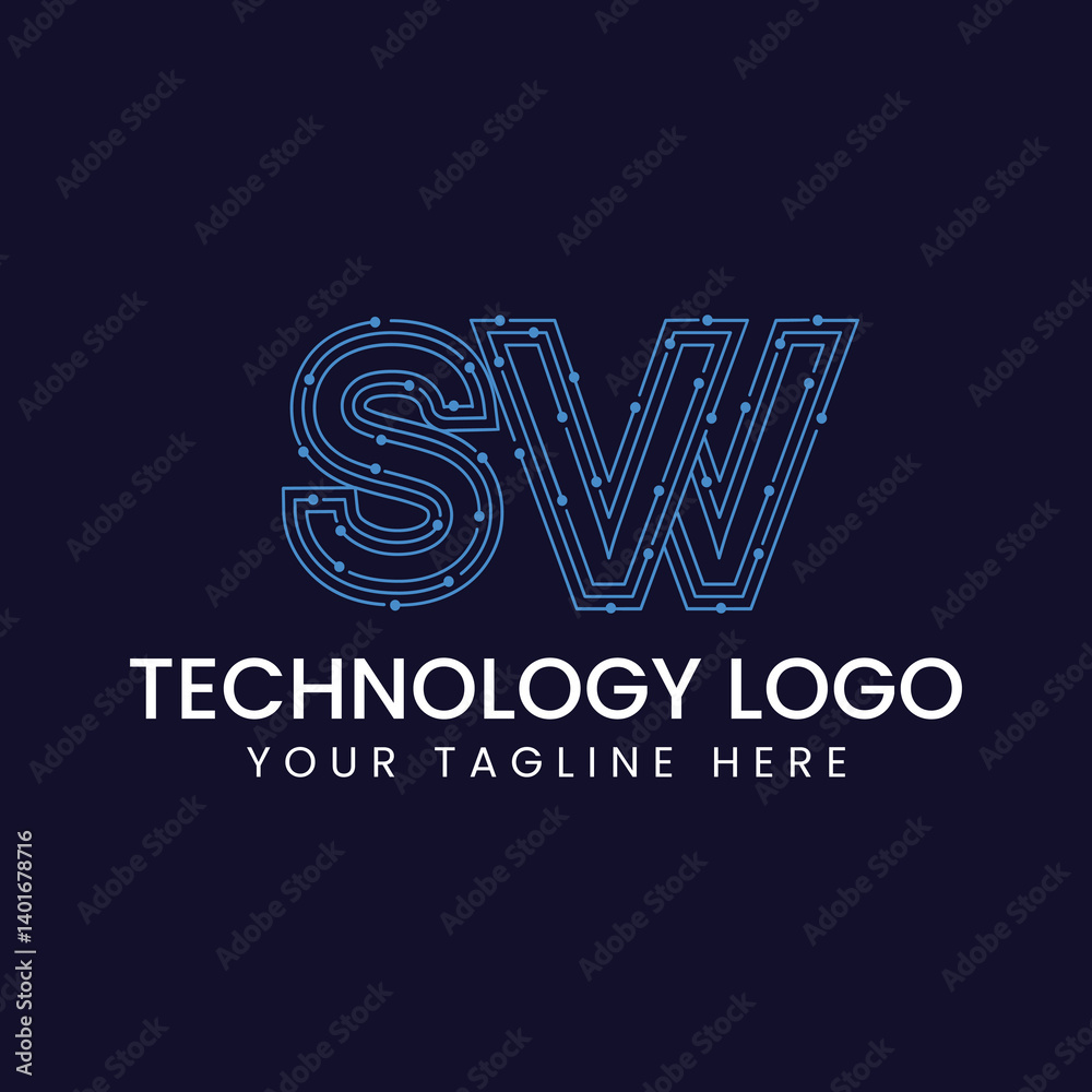 Naklejka premium Technology Outline Font - Letter with Dots and Lines