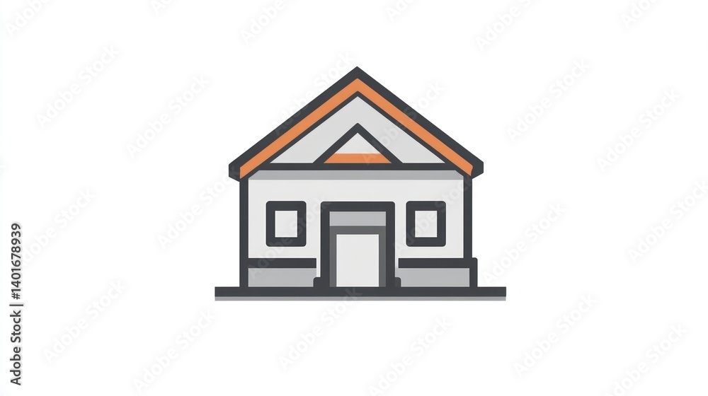 Simple House Illustration with Orange Roof and Gray Walls Ideal for Real Estate Construction Simple House Illustration with Orange Roof and Gray Walls Ideal for Real Estate Construction