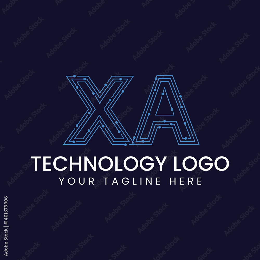 Technology Outline Font - Letter with Dots and Lines