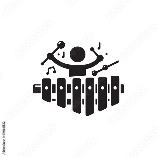 Black Color Xylophone Silhouette Vector Illustration, Solid White Background