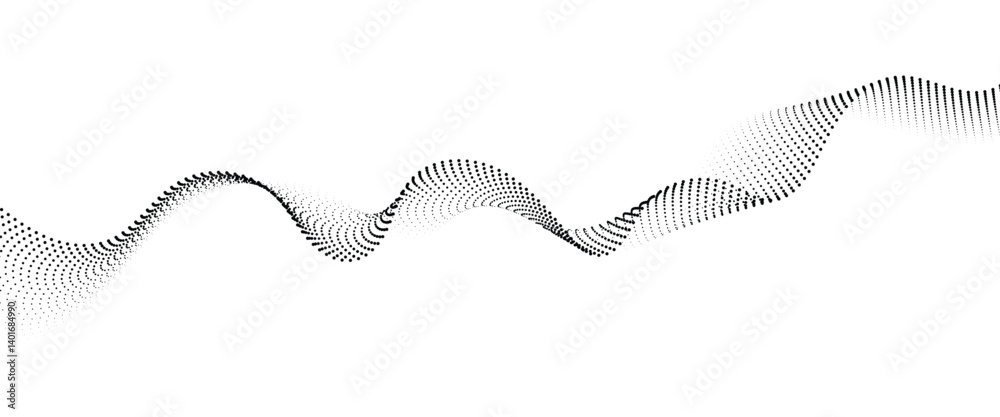 Flowing Dot Wave halftone gradient pattern on transparent background