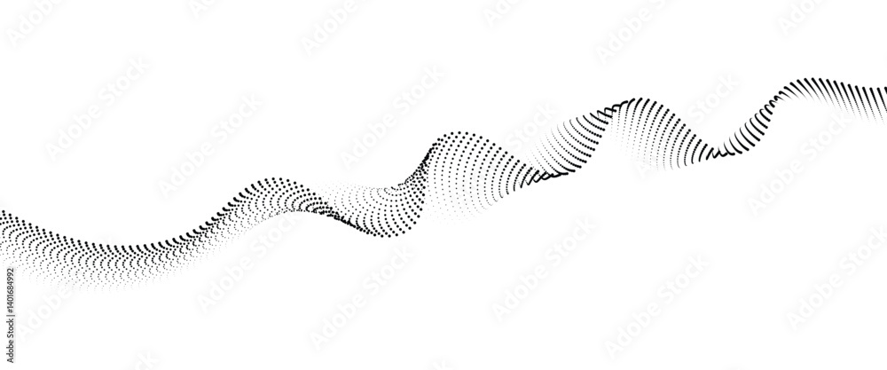 Flowing Dot Wave halftone gradient pattern on transparent background