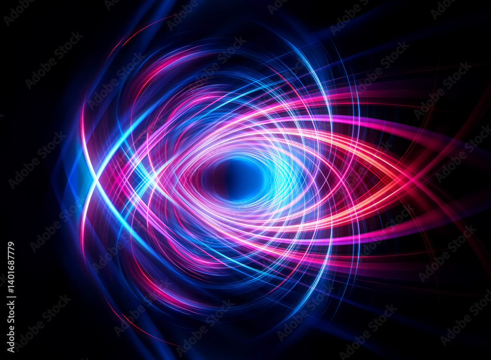Abstract image featuring swirling light trails in vibrant pink and blue hues, creating an eye-like shape against a stark dark backdrop. The design evokes a sense of energy and futuristic motion. Abstract image featuring swirling light trails in vibrant pink and blue hues, creating an eye-like shape against a stark dark backdrop. The design evokes a sense of energy and futuristic motion.
