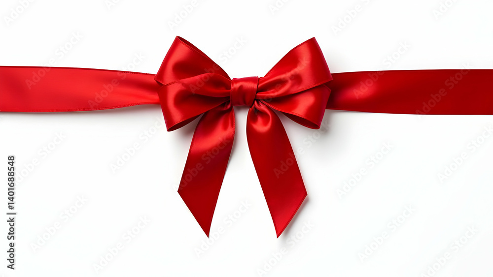 A vibrant red satin ribbon, elegantly tied into a perfect bow, rests against a pristine white background. The image is clean, simple, and ideal for festive occasions. A vibrant red satin ribbon, elegantly tied into a perfect bow, rests against a pristine white background. The image is clean, simple, and ideal for festive occasions.