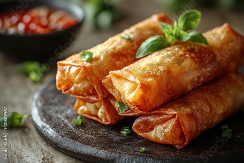 Crispy Spring Rolls on White Background