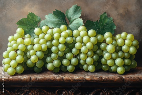green grapes with leaves hyper-realistic still life fruit photography