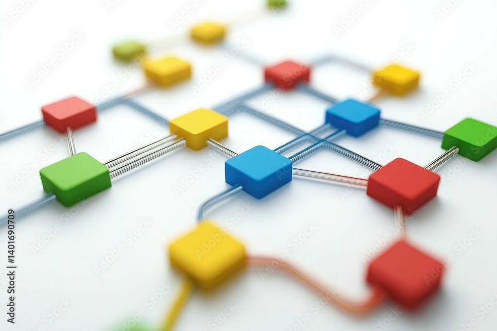 Fototapeta premium Colorful Blocks Connecting Network Representing Communication Technology and Data Transfer