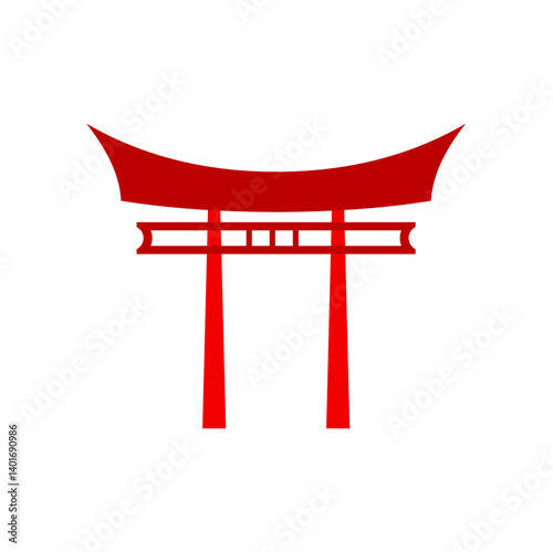 Red chinese gates building design. Vector illustration 