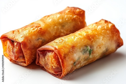 crispy spring rolls on white background