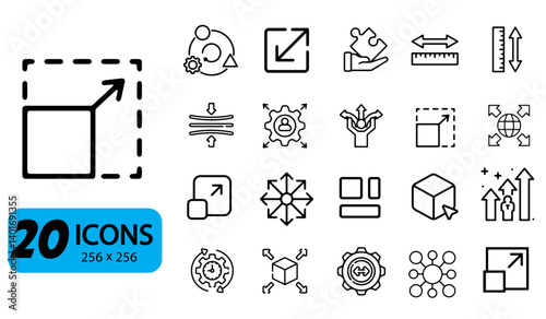 Set of 20 Scalability Icons, Outline Style, 256x256 Pixels