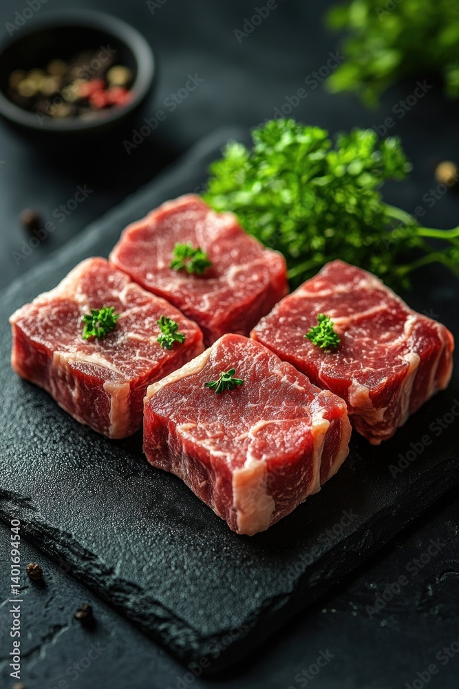 Pork Chops Raw Fresh Meat Culinary Art Contrast Garnish Pork Chops Raw Fresh Meat Culinary Art Contrast Garnish