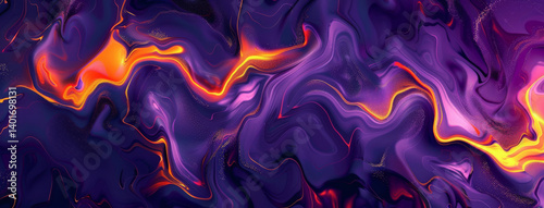 Wallpaper, neon and gradient of wave, art and design of illustration, banner and graphic of background. Creative, digital and tech of fluid, render and vibration of pattern and lines of flow of form