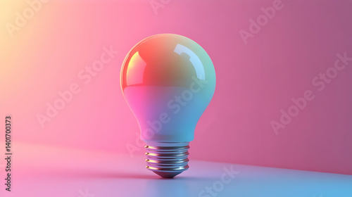 LED Light Bulb Emitting Colorful Glow on Smooth Gradient Background Representing Energy Efficiency and Innovative Lighting Solutions
