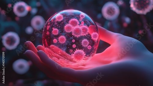Examining the effects of air X and Z on murine cell line Y, to muddy or clarify? with small red, purple, and blue spheres representing molecules in an abstract style
