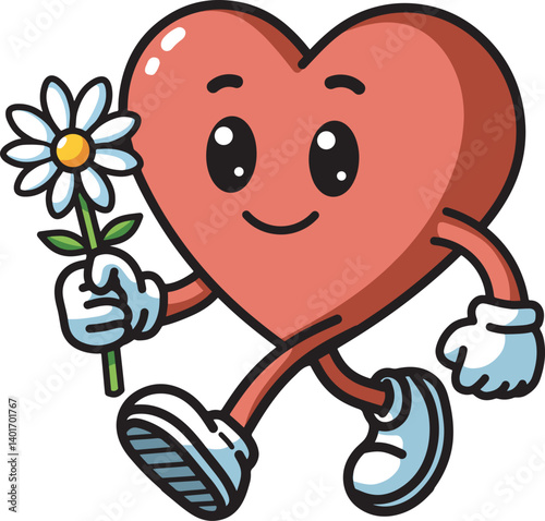 Love cartoon character hold flower illustration 