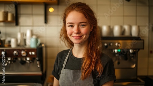 A friendly cafe worker with a warm smile. photo