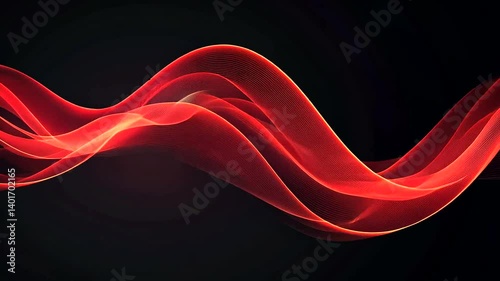 Wavy red streaks of light on black background creating an abstract, ethereal, flowing aesthetic