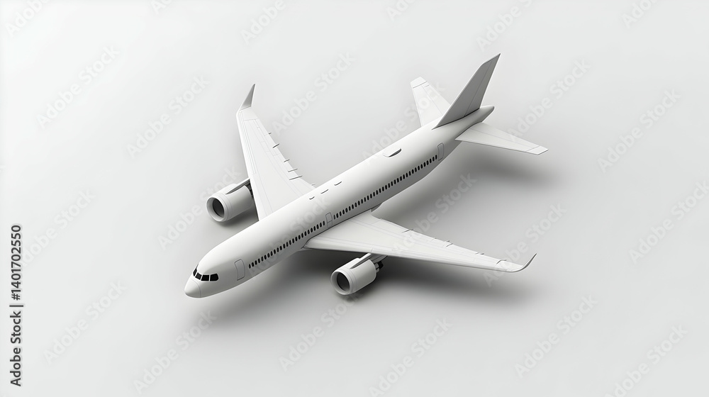 Minimalist White Airplane Rendered on White Background Demonstrating Modern Aviation Technology and Travel Minimalist White Airplane Rendered on White Background Demonstrating Modern Aviation Technology and Travel