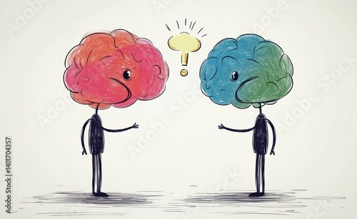 Brain Exchange Between Cartoon Characters Humorous Minimalist Art