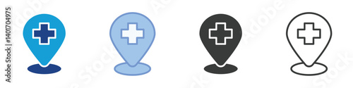 Medical center Location Icons Collection – Multiple Vector Styles Icons